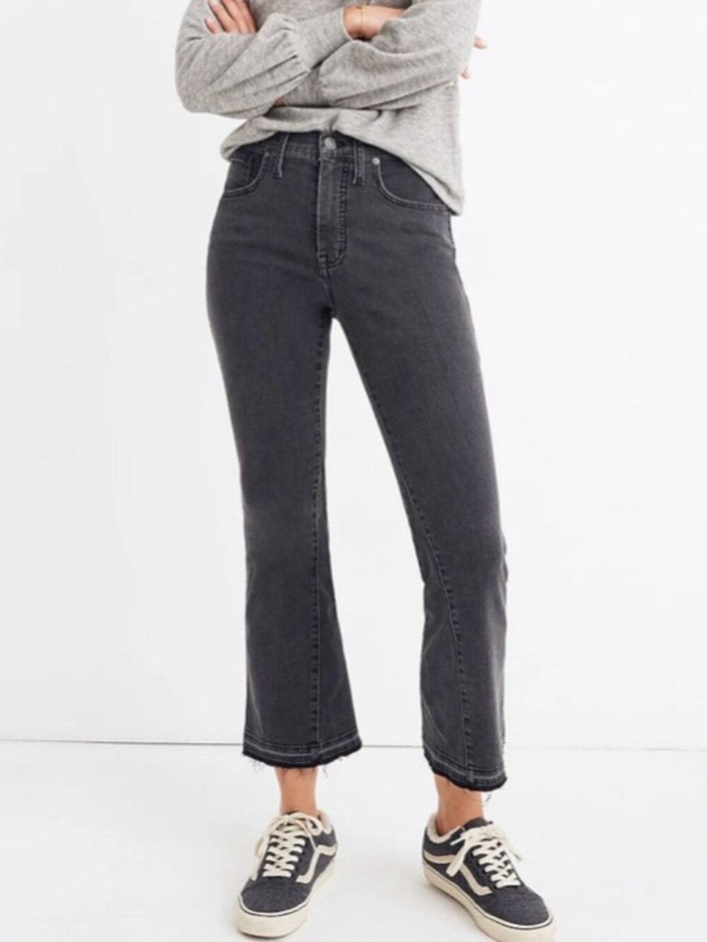 Madewell Cali Demi Boot Jeans Gray Frayed Hem High Rise Size 26